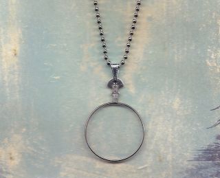 Small Size Vintage Monocle Type Optical Lens Necklace Silver Chain