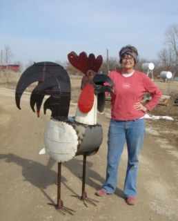 64 Large Recycled Metal Rooster Tin Art Chicken Lawn Ornament