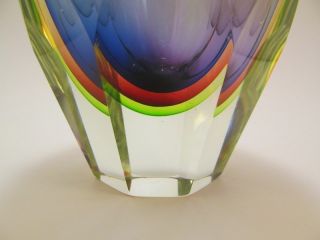 Large Seguso Italian Murano Sommerso Faceted 5 Color Art Glass Vase