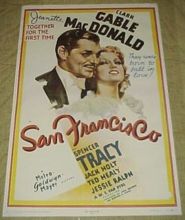 Vintage Clark Gable San Francisco Classic Old Movie Poster 35x23 Old
