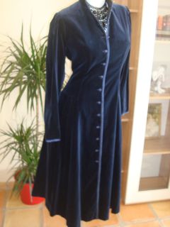 Vintage Stunning Laura Ashley Midnight Blue Velvet Coat Dress Riding