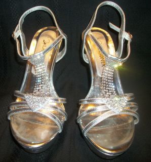  Metallic Rhinestone High Heel Shoes Size 7 Lasonia Open Toe Straps