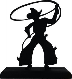 Bowlegged Cowboy with Lasso Handmade Wood Display Silhouette