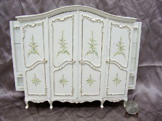 12 Scale Doll House 6 Doors Big Wardrobe Creamy with Floral