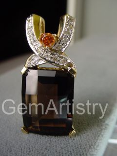 LAURA RAMSEY 14K Gold Faceted Smoky Quartz Diamond Slide Pendant LARGE