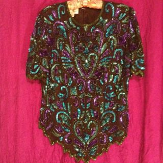 Gorgeous Silk Beaded Sequined Laurence Kazar Top