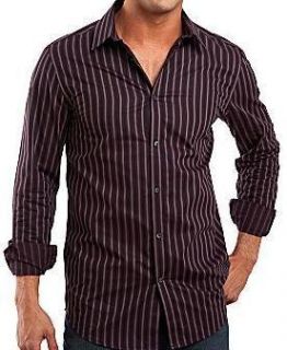New J Ferrar Patterned Woven Shirt Purple Stripe L Modern Fit