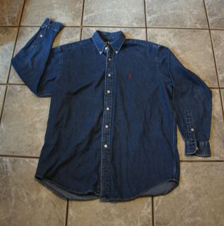Ralph Lauren Mens Blue Denim Signature Long Sleeve Button Up Shirt SZ