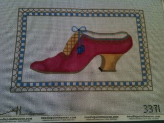 Amanda Lawford Needlepoint Petit Point Handpainted Fuschia Shoe Canvas