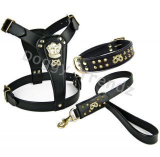 Staffordshire Leather Dog Harness Collar Lead Matching Set STAFFY