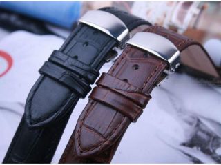New Genuine Leather Watch Band Strap Folding Butterfly Clasp Brown