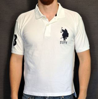 US Polo Assn. Horseman Logo White Dress Shirt Mens Golf Polo Size L