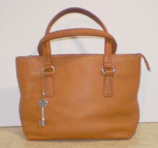Fossil Leather Tote Style Handbag Purse Brown PEBBLED Leather