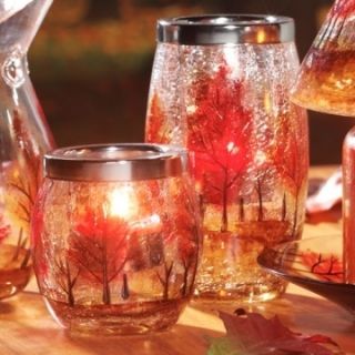 New Yankee Candle Autumn Leaves Crackle Glass Cylinder Tealight Holder