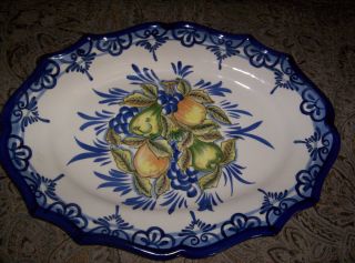 Oval Platter Blue Berries Yellow Lemmons 17 L 12 5 w 2 D