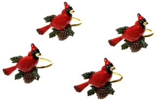 New Lenox Holiday Christmas Cardinal 4 Napkin Ring Set Winter