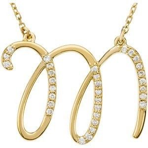 14kt Yellow Gold Diamond Initial Letter M Pendant Necklace 17
