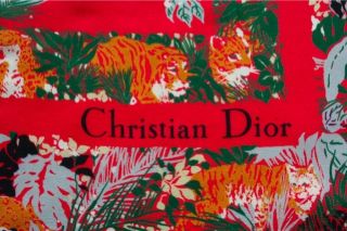 Christian Dior Tigers Leopards Vintage Silk Scarf