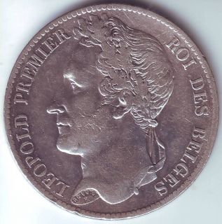 Francs 1833 Leopold I Silver Coin from Belgium Belgique