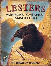 Lesters Ammunition Ammo Bear Shell Hunt Gun Vintage Advertising Tin