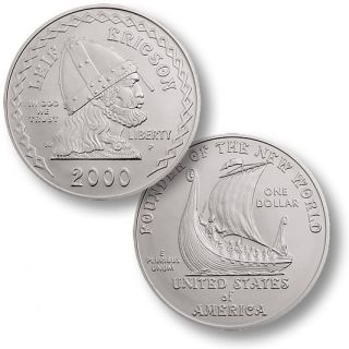 2000 P Leif Ericson Millennium Uncirculated Commemorative 90% Silver