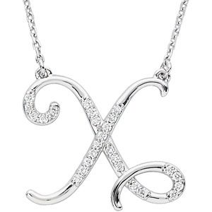 Letter X Initial Diamond Necklace Pendant 925 Sterling Silver 16 Inch