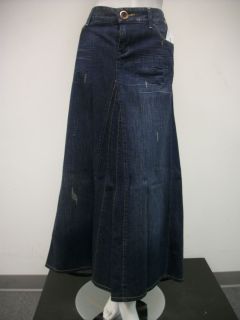 LEVEL 99 Womens Long Dark Denim Skirt Distressed Style TU1966 Sz 32
