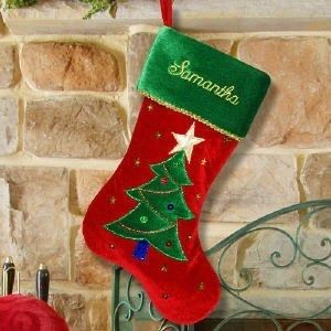Personalized Embroidered Christmas Tree Stocking Red Velvet