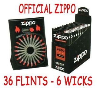 Zippo Replacement Flint and Wick 36 Flints 6 Wicks New