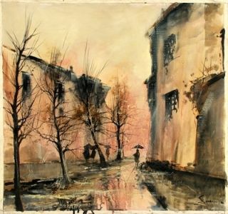 Liliana Sereni Signed Orig 1960s Painting Paris Rain