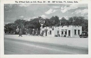 Limon Colorado CO 1952 Roadside View ONeal Cafe & Gas Station Vintage