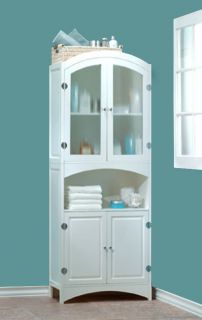 New White Wood Linen Cabinet Bathroom Storage Laundry Room Decor