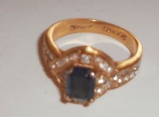 Vintage Lind Blue Topaz Rhinestone 14kt Hge Ring Size 9