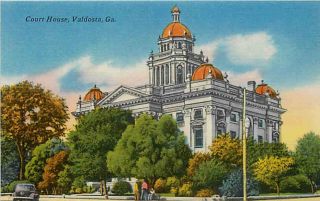 GA 1940s Lowndes County Court House Vintage Linen Postcard