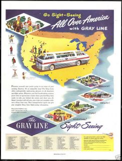 1948 Gray Line Bus Sight Seeing America Tours Vintage Print Ad