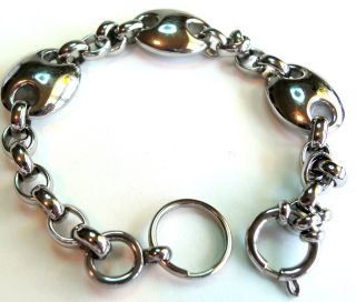 Stainless Steel 9SQ Signed Chunky Gucci Link Bracelet Vintage