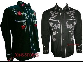 Black Cowboy Rockabilly Line Dancing Western Style Embroidered Shirt
