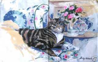 Armchair Cat  Linen Tea Towel Lesley Homes New