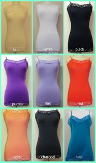 Womens Plain Basic Lace Trimmed Long Camisole Tank Tops Plus Sizes XL