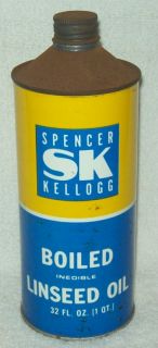 Vintage Spencer Kellogg Boiled Linseed Oil Cone Top Can