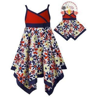 Matching Dollie Me 8 10 12 Red Blue Floral Sun Dress ft American Girls