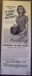 1953 Westinghouse Portable Radio Lizabeth Scott Ad