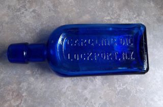Vintage Cobalt Blue Gargling Oil Bottle Lockport NY