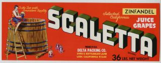 Scaletta Vintage Lodi CA Wine Grape Crate Label