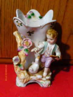 Vintage Victorian Style Porcelain Vase Boy feeding Duck Floral Motif