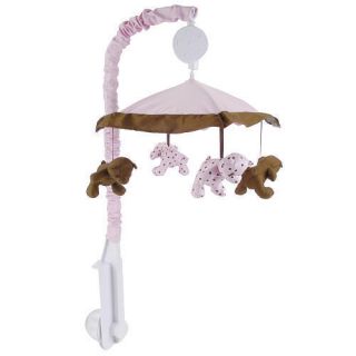 New Little Boutique Girls Pink Brown Bears Luxe Crib Musical Mobile