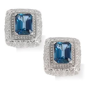  7ct London Blue Topaz Emerald Cut Sterling Earrings