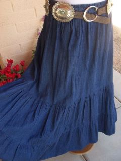 Full Long Western Prairie Style Denim Tiered Skirt XL