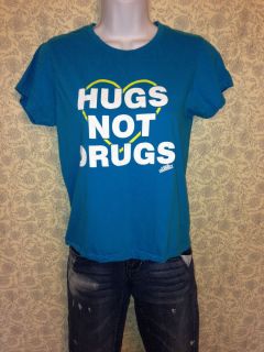 Local Celebrity Hugs not Drugs Womens Juniors Punk Emo Blue Shirt s L