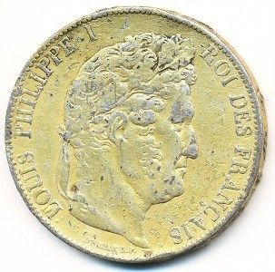 France 5 Franc 1846 K Louis Philippe Silver Gold Plated